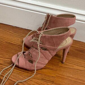 Missguided Suede Peep Toe Lace Up Tassel Heel Sandals Size 3US Pink